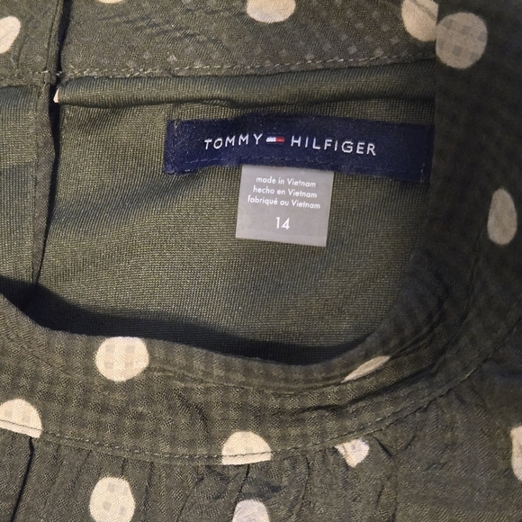 Tommy Hilfiger mock neck olive green polka dot dress SIZE 14 - Picture 2 of 6